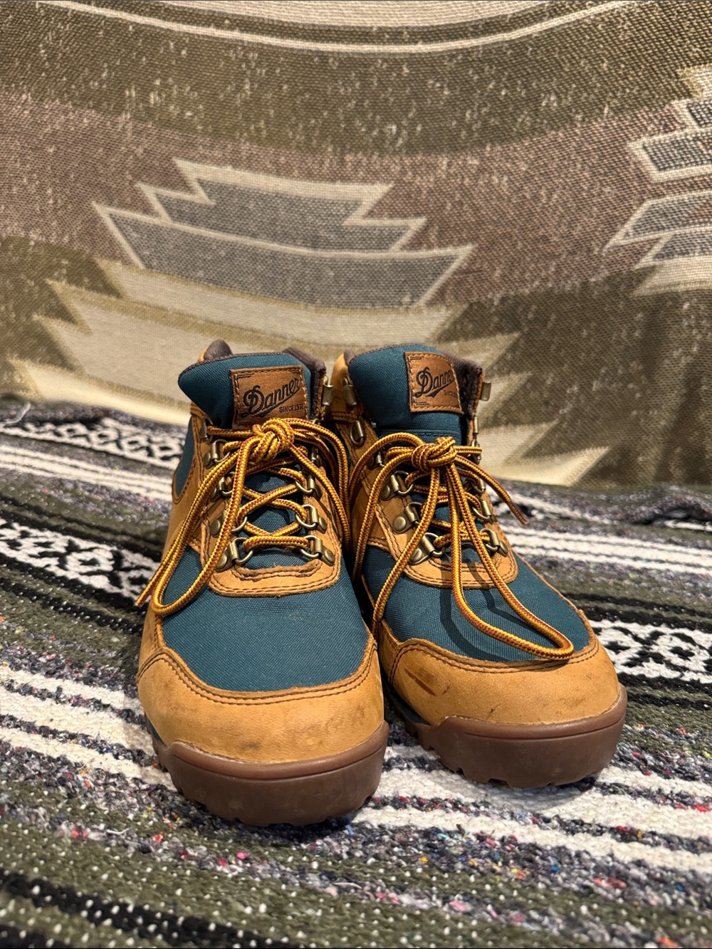 Danner Tan and Teal Waterproof Hiking Boots